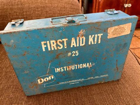 old vintage metal first aid box|retro first aid box.